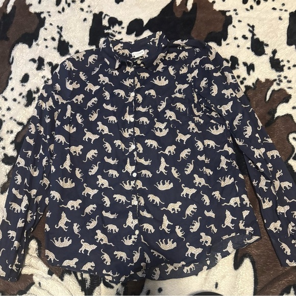 J. Crew Blue and White Button Down Shirt with Playful Pattern - Picture 1 of 3